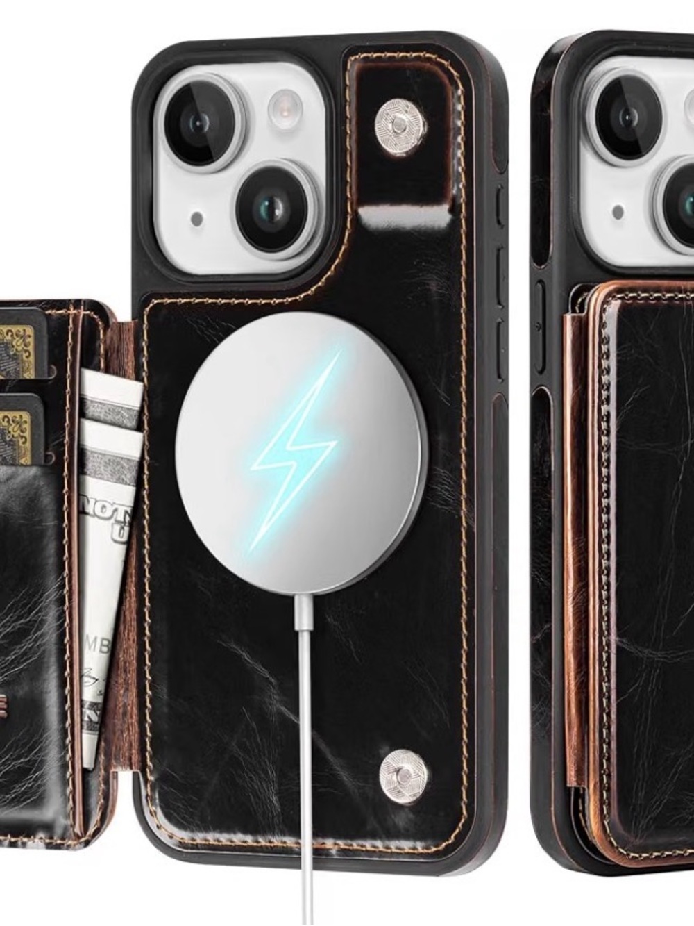 MagSafe-Compatible PU Leather Wallet Case for iPhone 15 Plus